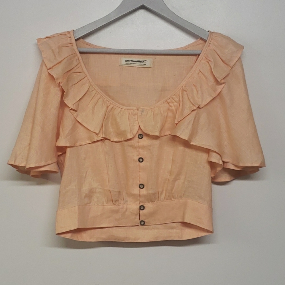 Free People Peach Ruffle Button-Front Top - Picture 2 of 10